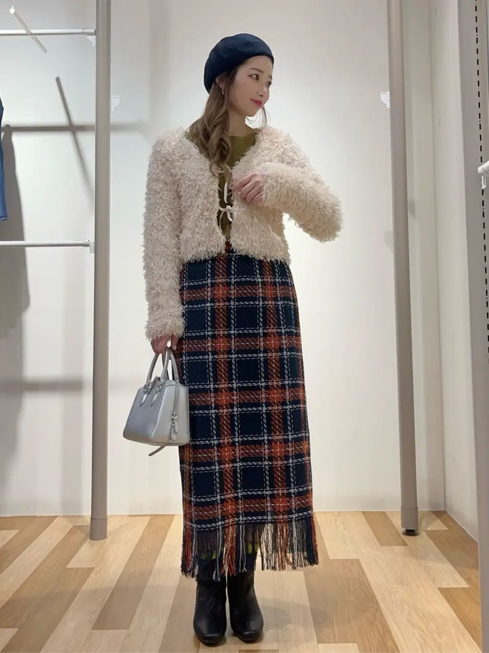 もちっと袖配色ボートネックニットプルオーバー/Green Parks（グリーン