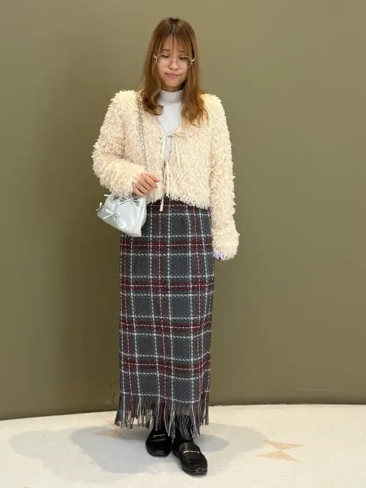 SUGAR SPOON チェックフリンジスカート/Green Parks（グリーン