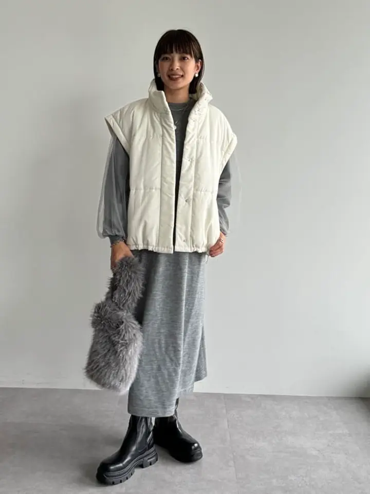 杢グレー袖チュールニットワンピース/Green Parks（グリーン パークス