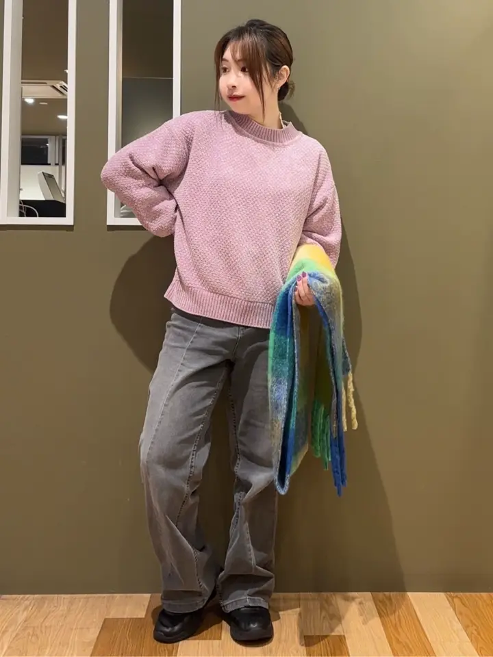 ベロアモールモックネックニットプルオーバー/Green Parks（グリーン