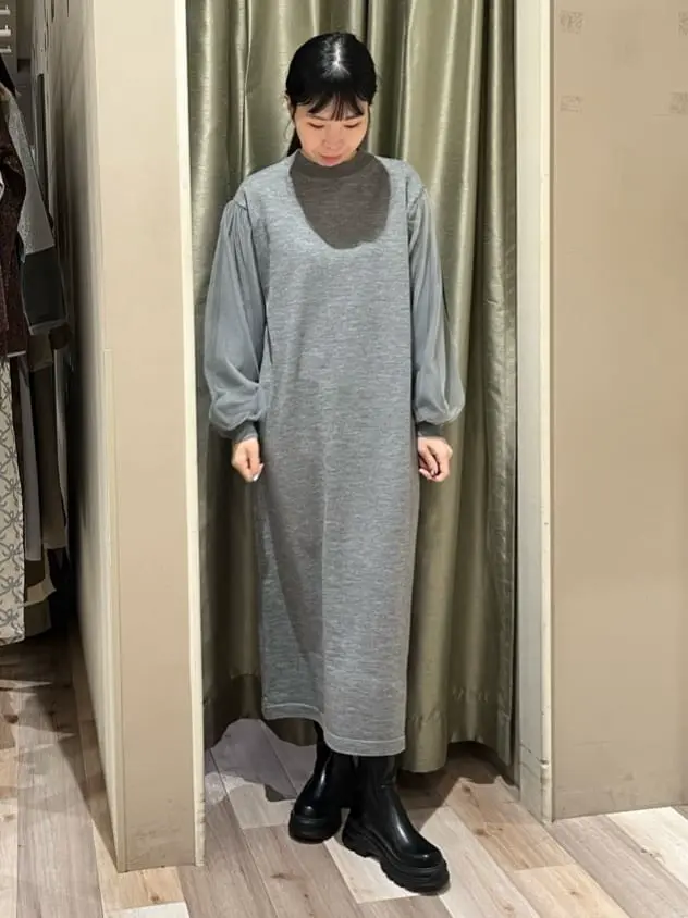 杢グレー袖チュールニットワンピース/Green Parks（グリーン パークス