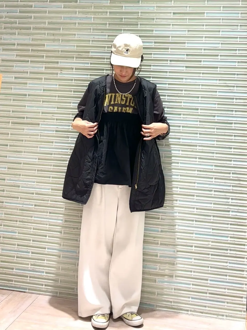 ミニ裏毛異素材ドッキングロゴプルオーバー/Green Parks（グリーン