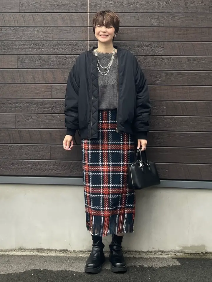 SUGAR SPOON チェックフリンジスカート/Green Parks（グリーン