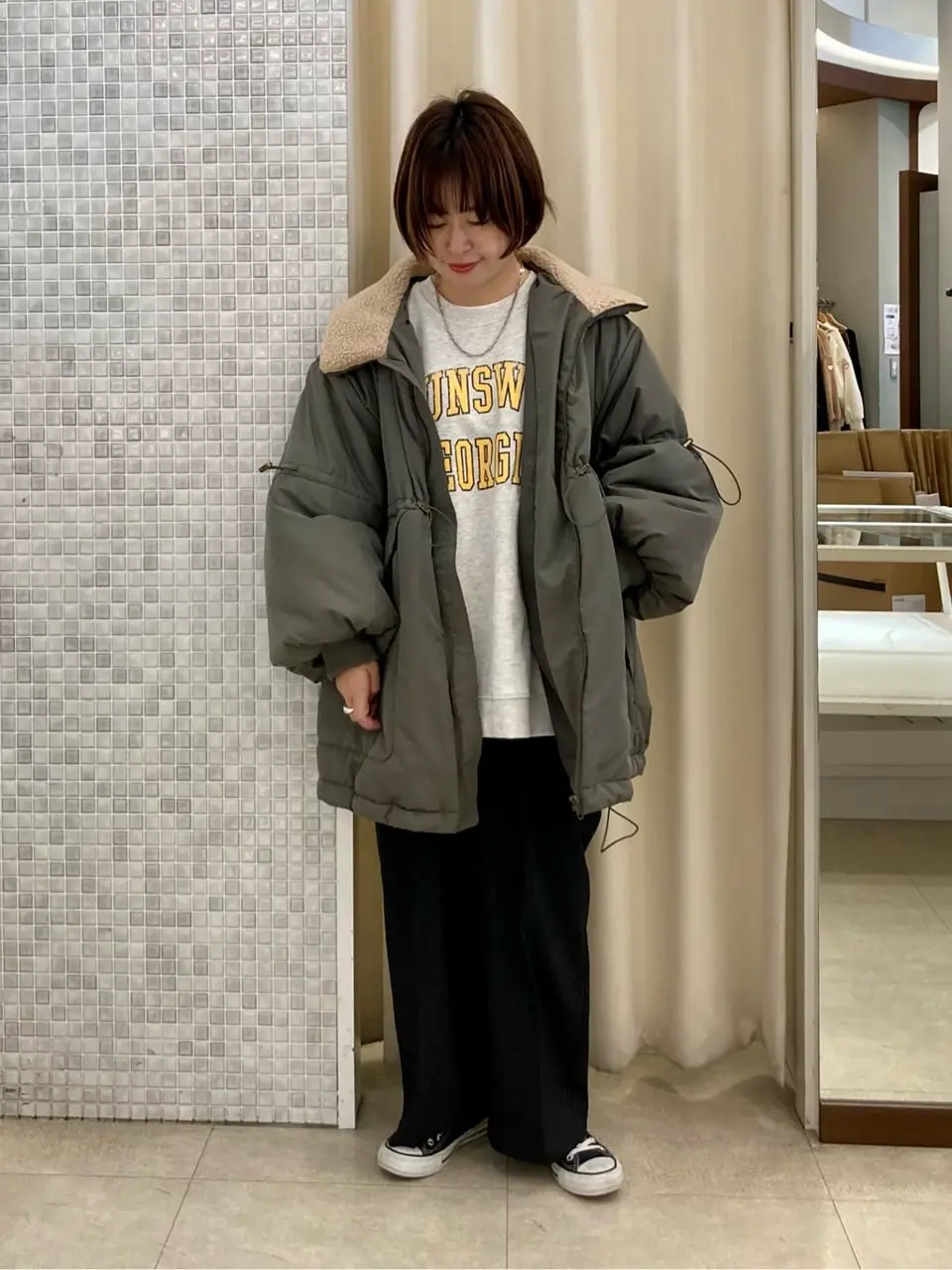 Y2K オーバーサイズ ステンカラー ダウンコート スタンドカラー ミリタリー Y2K オーバーサイズ ステンカラー ダウンコート スタンドカラー ミリタリー