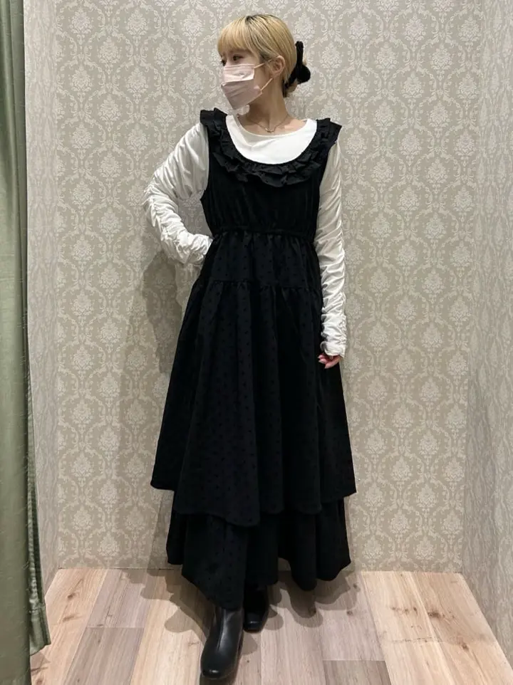 □ESCAR リボンptフリルネックワンピース/Green Parks（グリーン