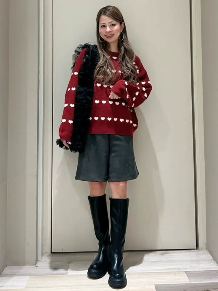 週末特価　ALTORO　パイピングブーツ　サイズ8 （27cm）バーガンディ minia ストレッチロングブーツ/Green Parks（グリーン パークス）の