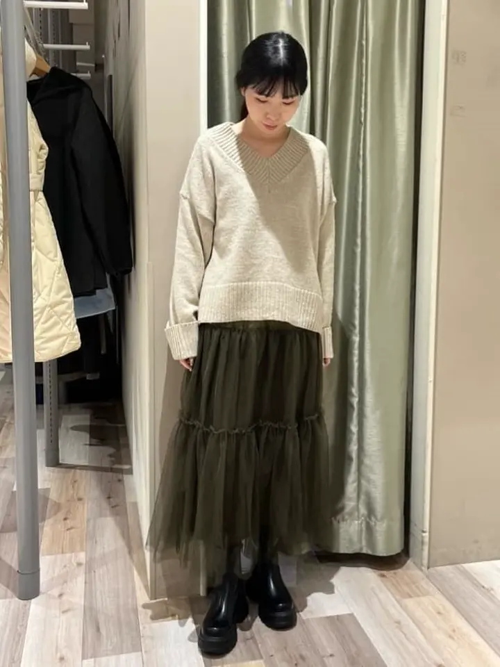 ラメVネックコンパクトニットプルオーバー/Green Parks（グリーン