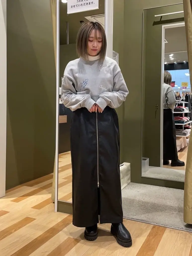 ELENCARE DUEフェイクレザーW-ZIPスカート/Green Parks（グリーン