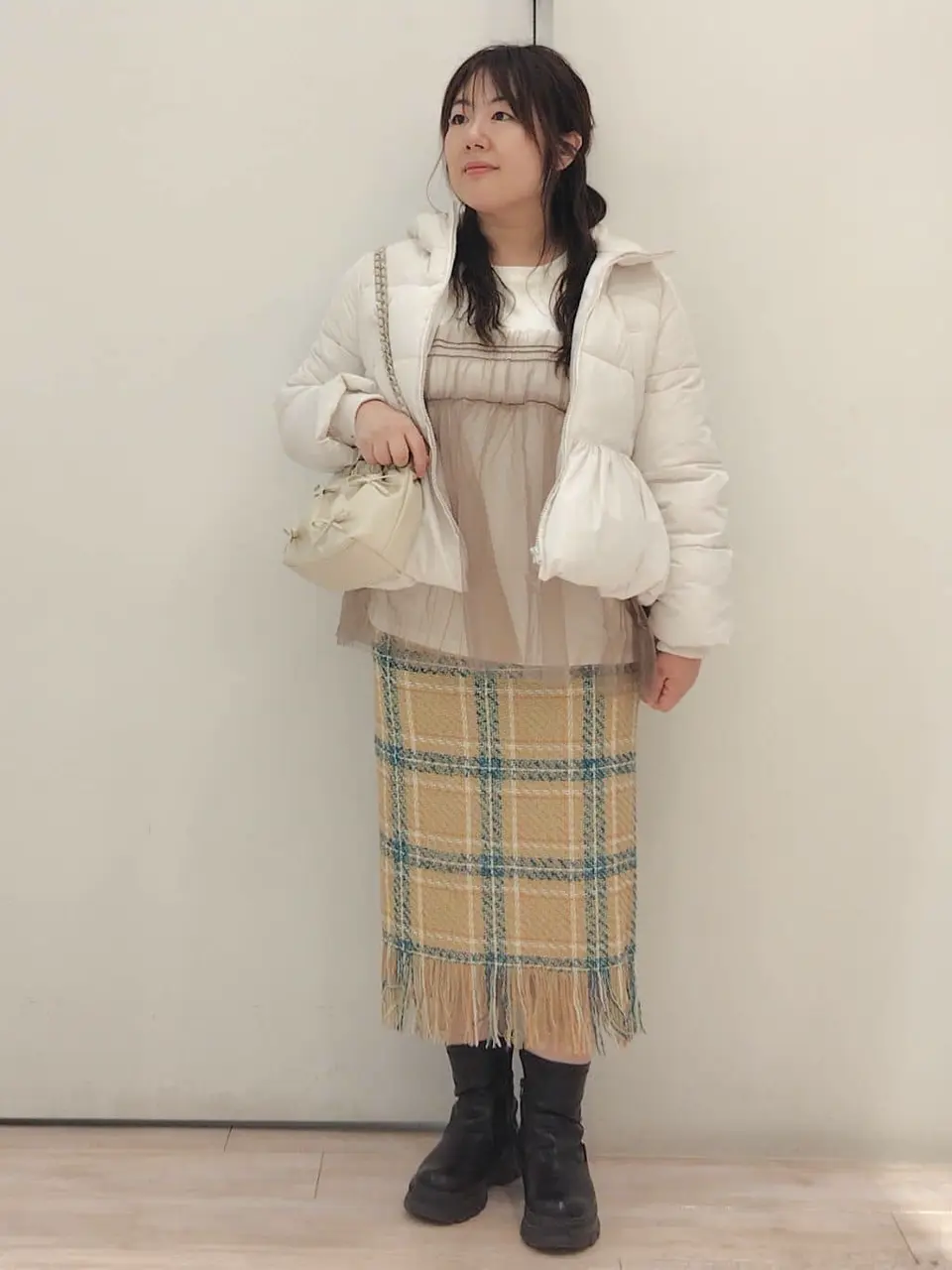 SUGAR SPOON チェックフリンジスカート/Green Parks（グリーン