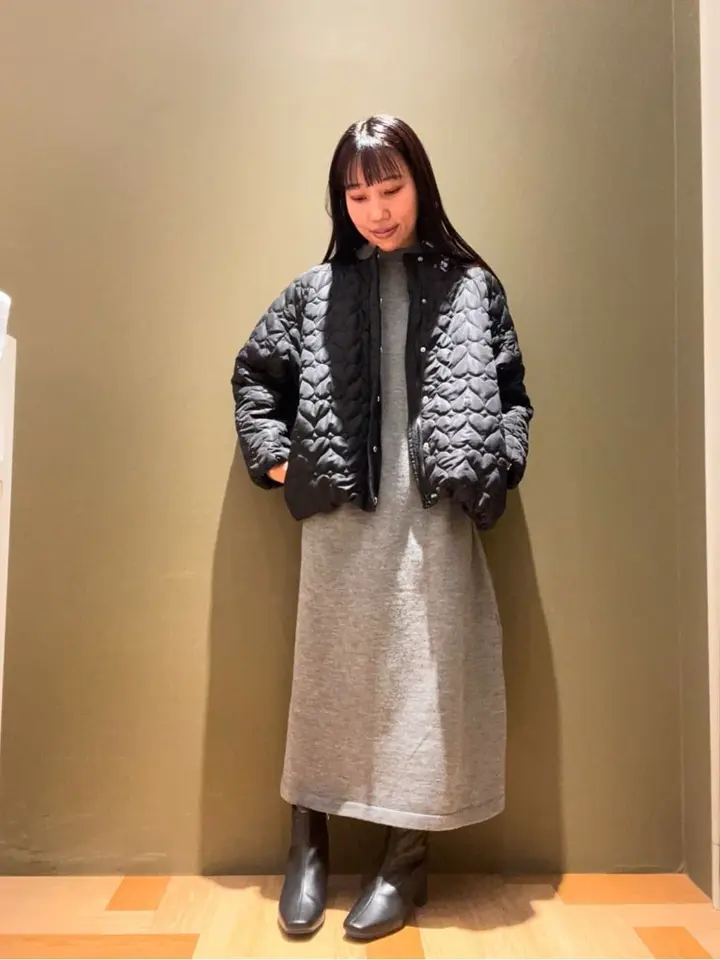 杢グレー袖チュールニットワンピース/Green Parks（グリーン パークス