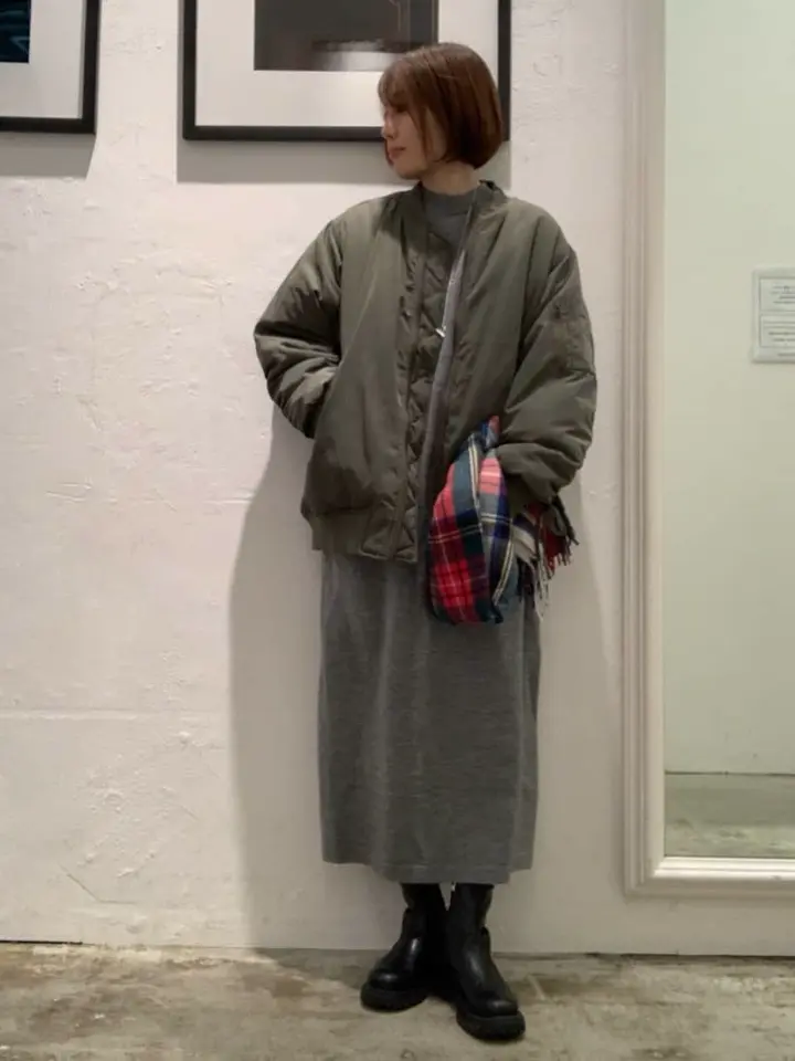 杢グレー袖チュールニットワンピース/Green Parks（グリーン パークス