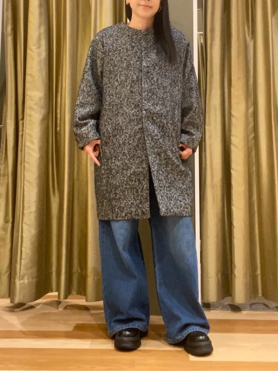 ヘリンボーンノーカラーコート/Green Parks（グリーン パークス）の