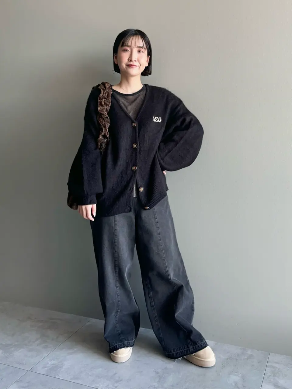 □LOVEBOAT ロゴ刺繍ニットカーディガン/Green Parks（グリーン