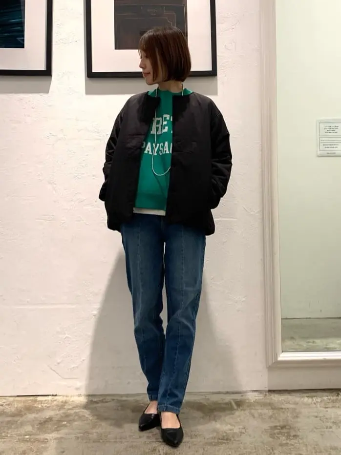 シームレスライト中わたノーカラーブルゾン/Green Parks（グリーン