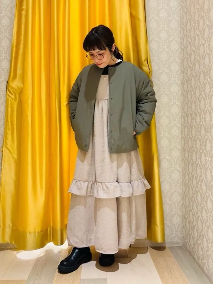 シームレスライト中わたノーカラーブルゾン/Green Parks（グリーン