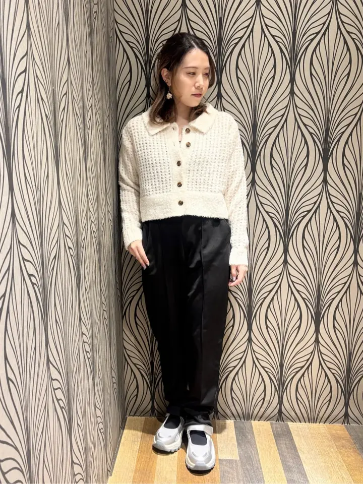 格子編み襟付きニットカーディガン/earth music&ecology（アース