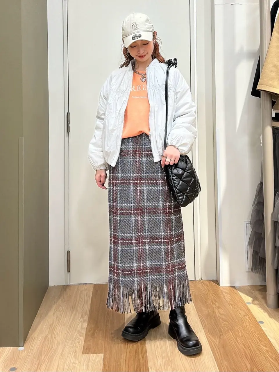 SUGAR SPOON チェックフリンジスカート/Green Parks（グリーン