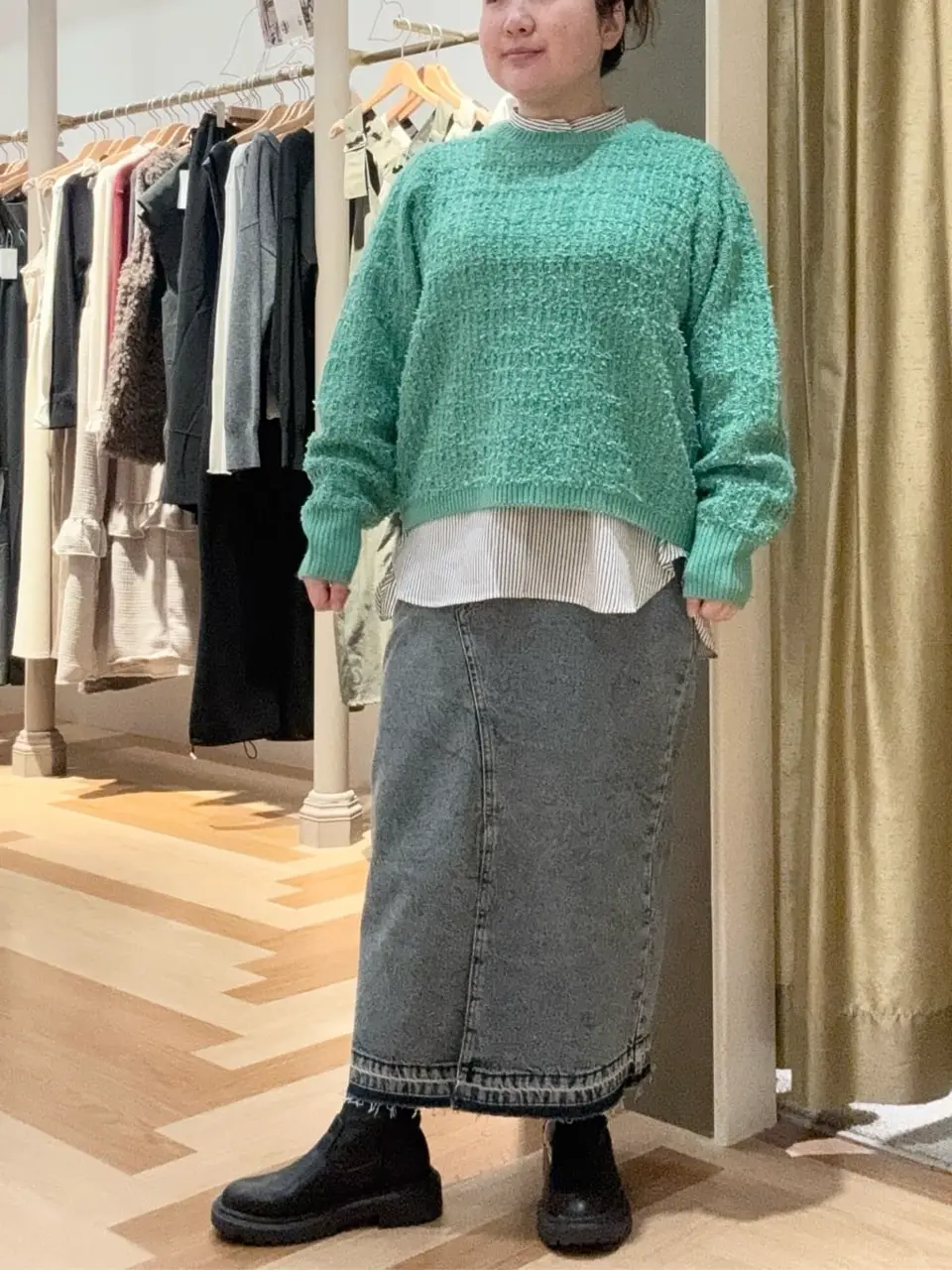 フロントスリットデニムロングスカート/Green Parks（グリーン