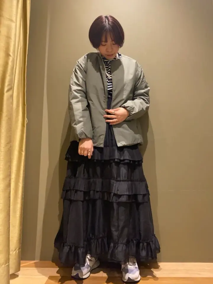 シームレスライト中わたノーカラーブルゾン/Green Parks（グリーン