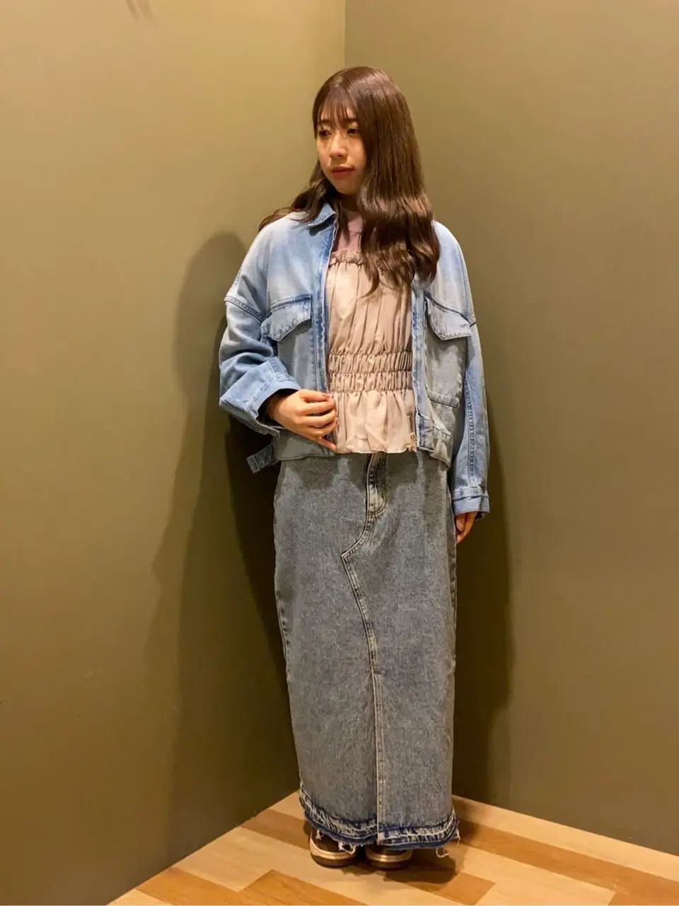 フロントスリットデニムロングスカート/Green Parks（グリーン