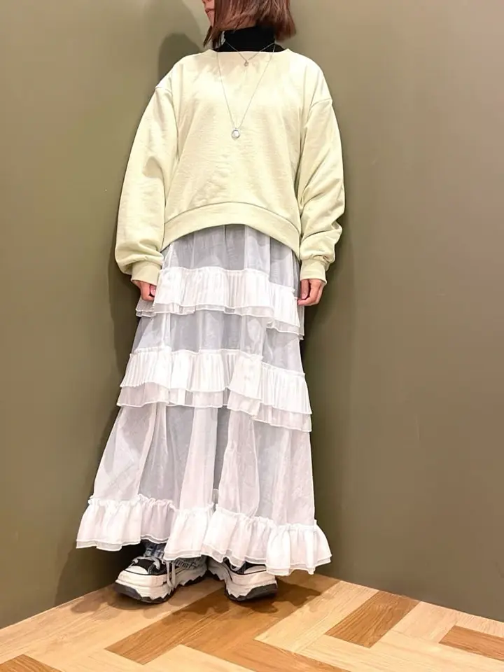 ELENCARE DUE プリーツフリルシアースカート/Green Parks（グリーン