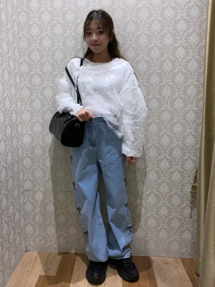 DOUBLE FLAGS サイドリボン刺繍デニム/Green Parks（グリーン パークス