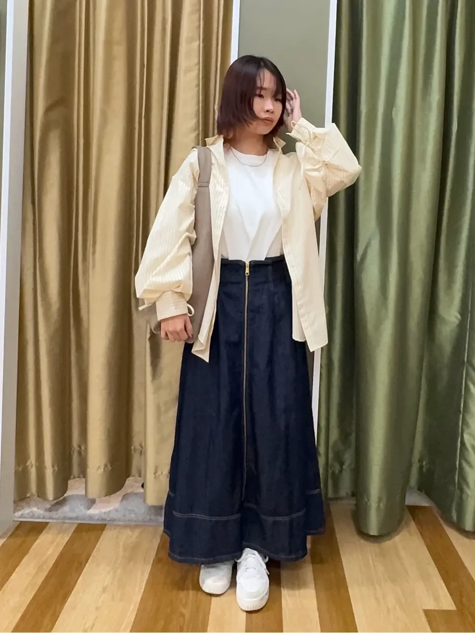 フロントZIPデニムスカート/earth music&ecology（アース ミュージック