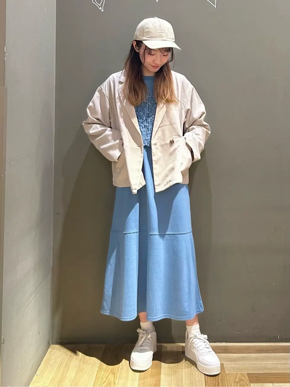 SET2点ベスト+配色ステッチワンピース/Green Parks（グリーン パークス