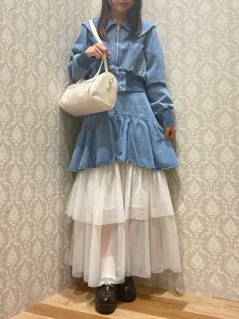 dazzlin 襟付きデニムショートzipブルゾン/Green Parks（グリーン