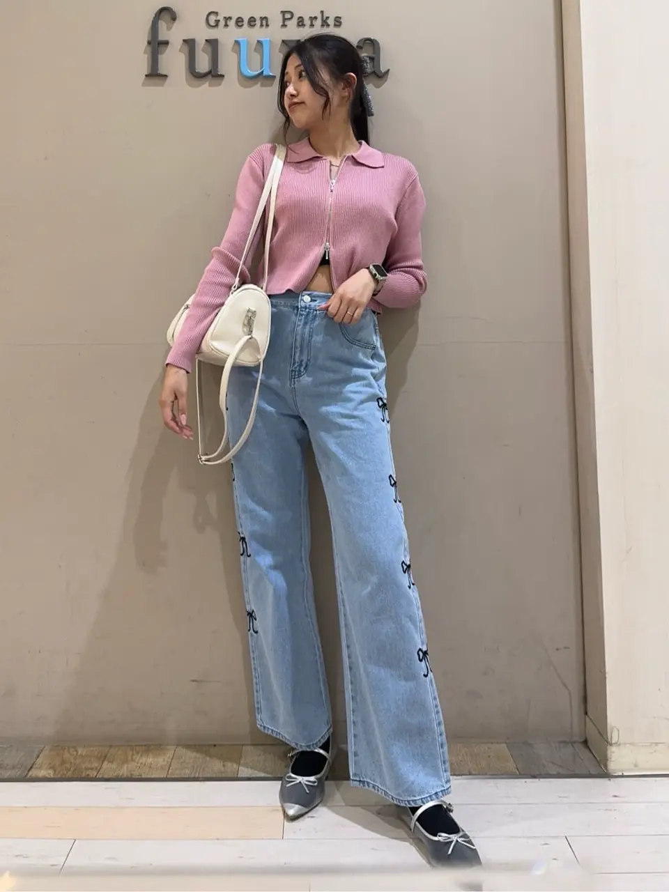 ≪USED≫・DOUBLE FLAGS サイドリボン刺繍デニム/Green Parks