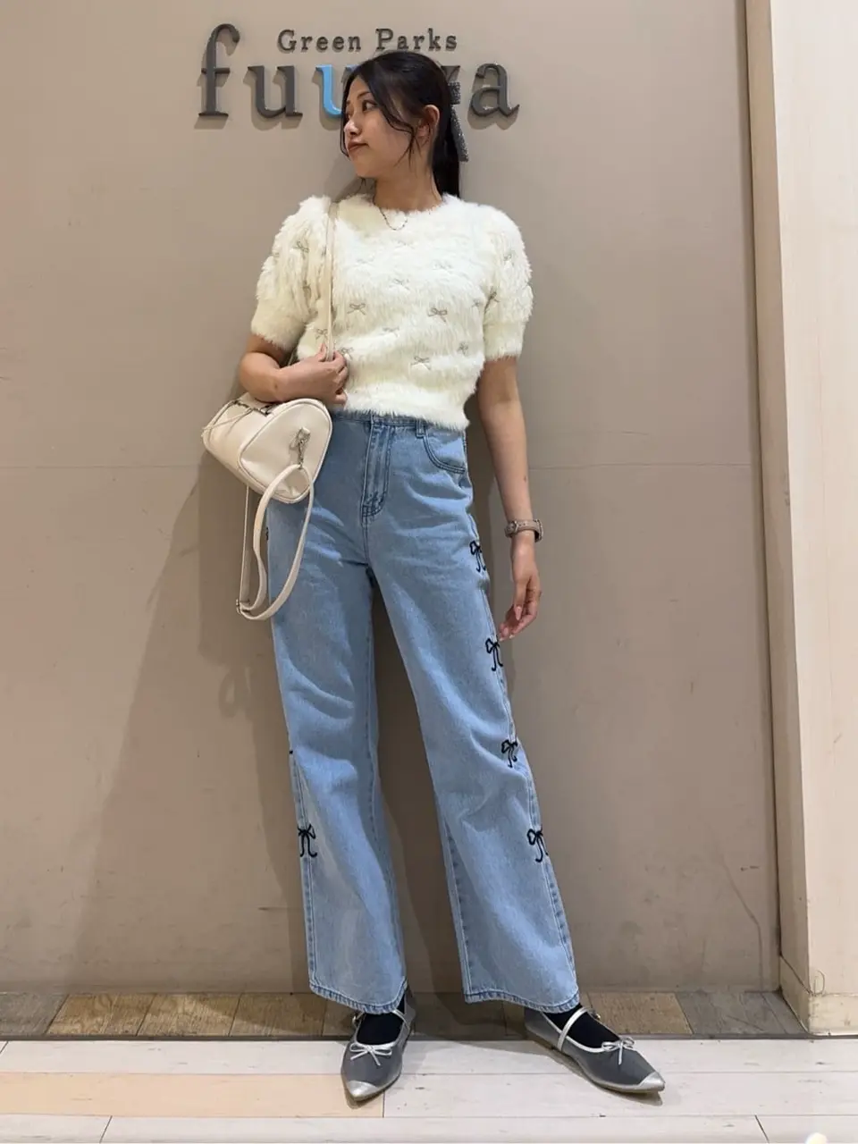 リボン刺繍フェザーニットプルオーバー/earth music&ecology（アース