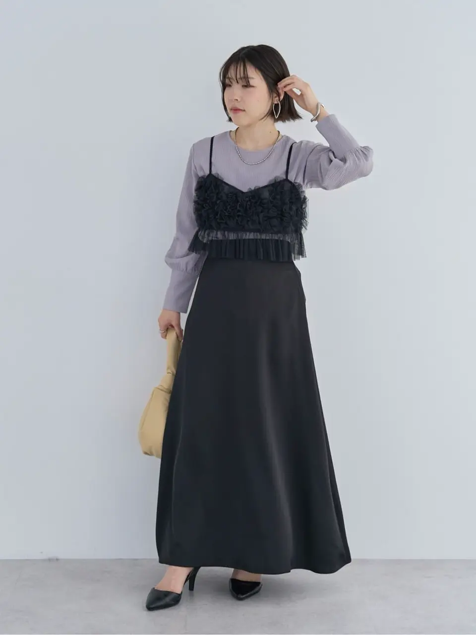 SET2点チュールビスチェ+表面感プルオーバー/Green Parks（グリーン