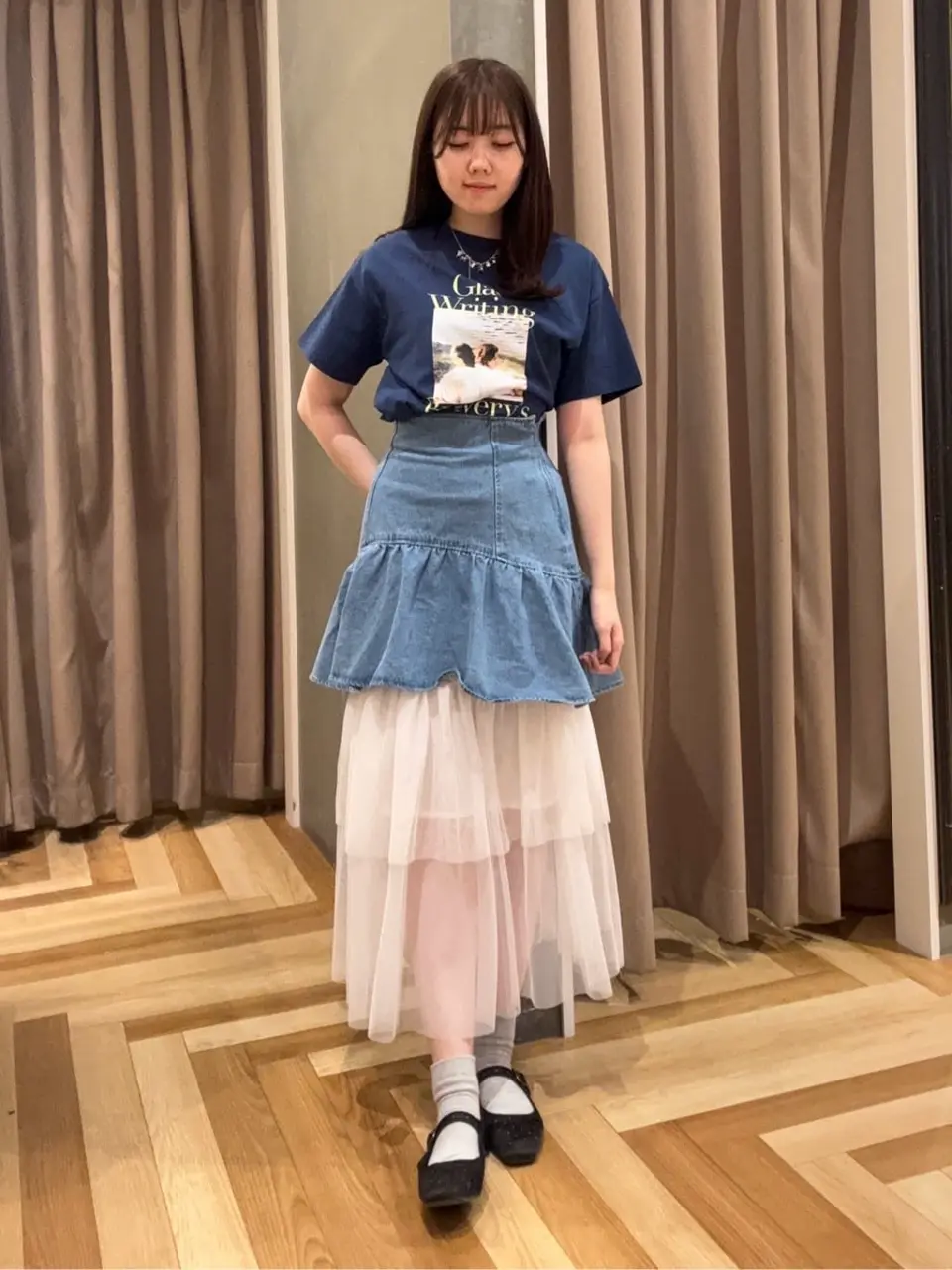 dazzlin デニムチュールレイヤードスカート/Green Parks（グリーン