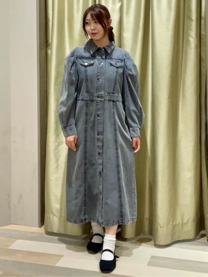 □ESCAR ボリュームスリーブデニムワンピース/Green Parks（グリーン