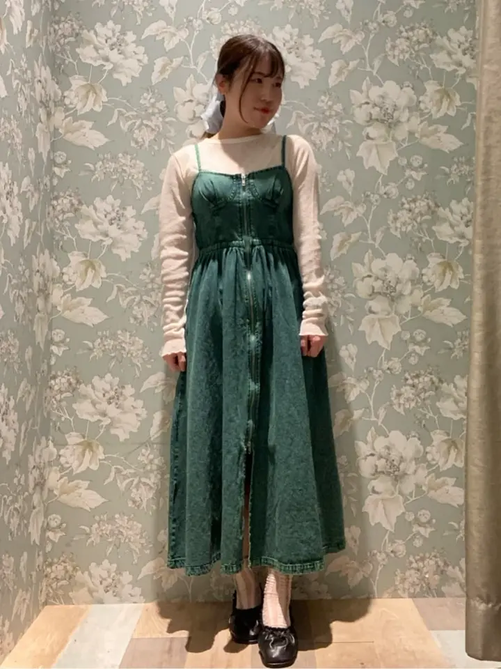 ホンテキャストバウンドに❤︎深緑ワンピース Senderismo リーフプリントウエスト切り替えワンピース(ワンピース