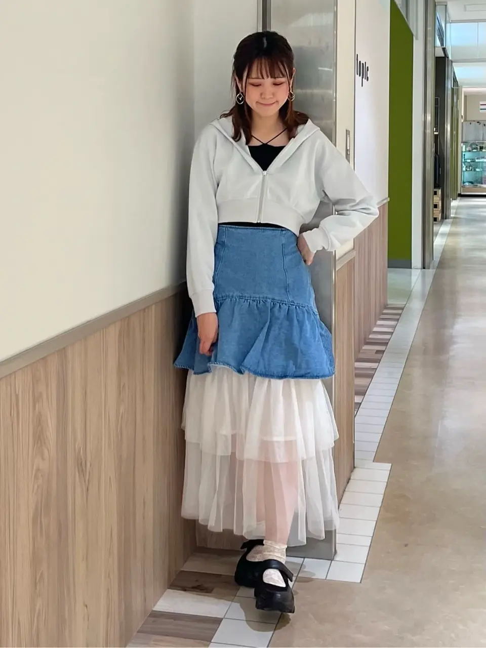 dazzlin デニムチュールレイヤードスカート/Green Parks（グリーン