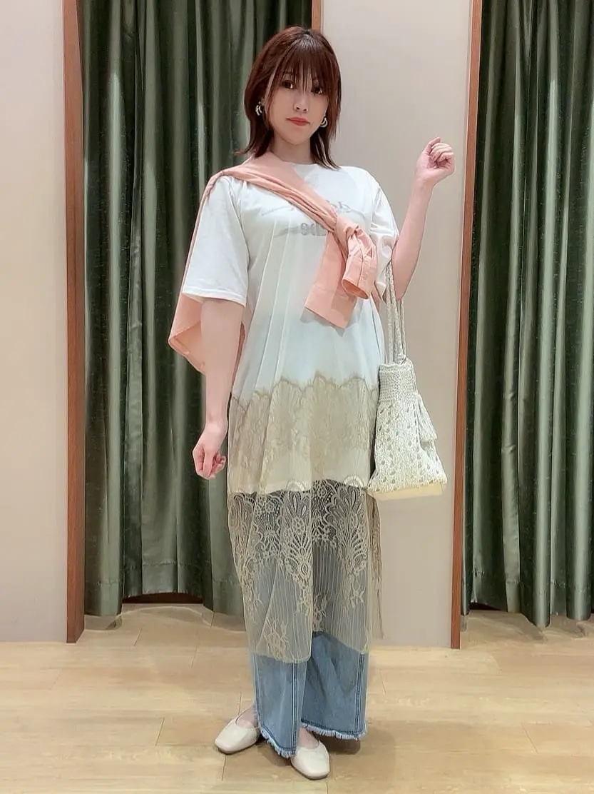 裾レースドッキングカットロゴチュニック/Green Parks（グリーン