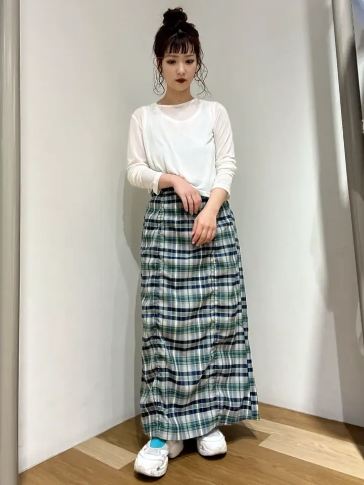 チェック柄シャーリングIラインスカート/Green Parks（グリーン