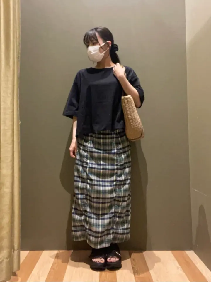 チェック柄シャーリングIラインスカート/Green Parks（グリーン