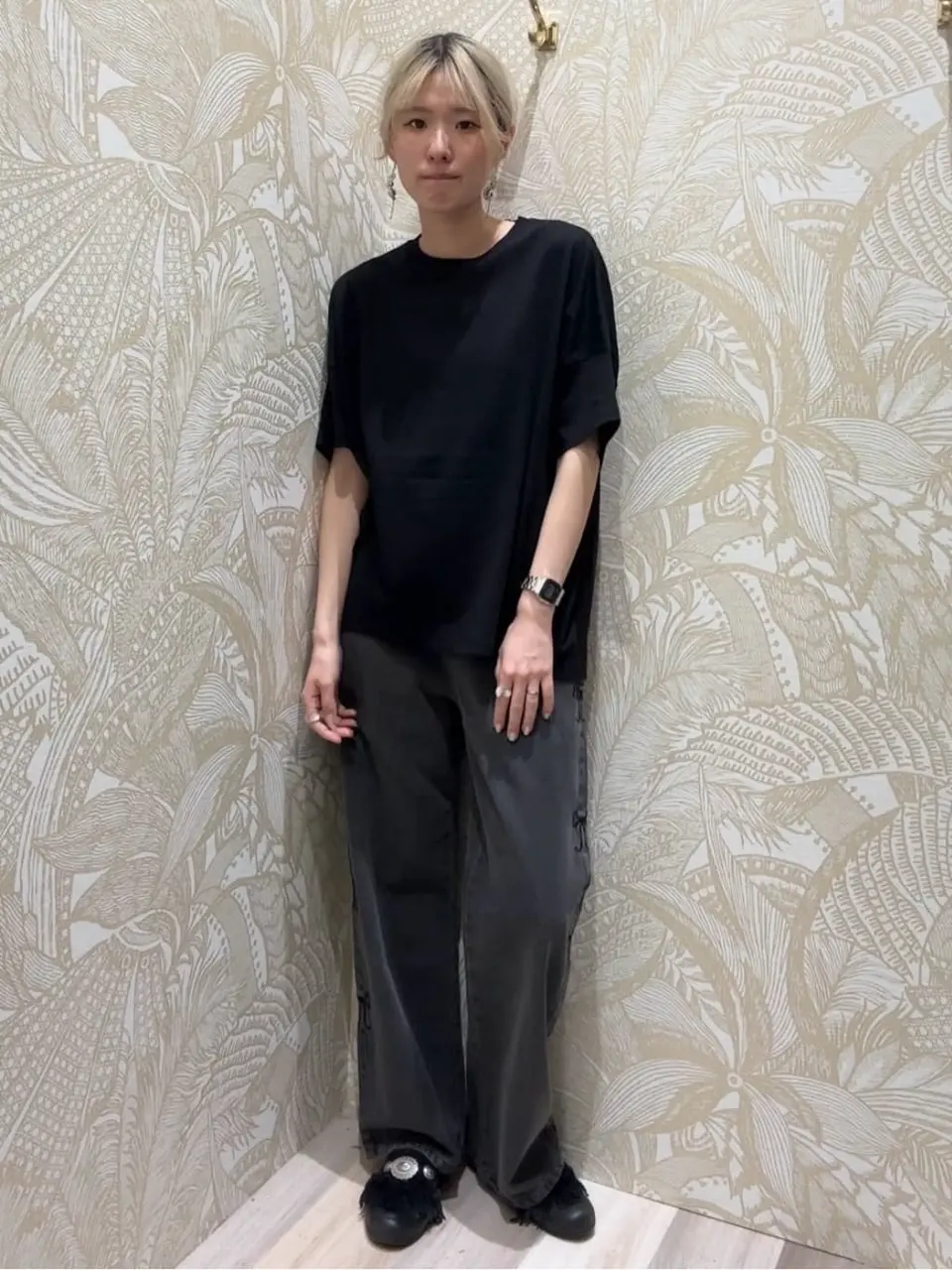 DOUBLE FLAGS サイドリボン刺繍デニム/Green Parks（グリーン パークス