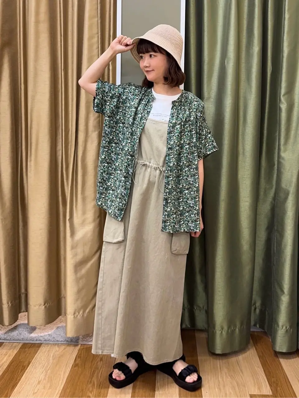 カーゴポケットピグメントキャミワンピース/Green Parks（グリーン