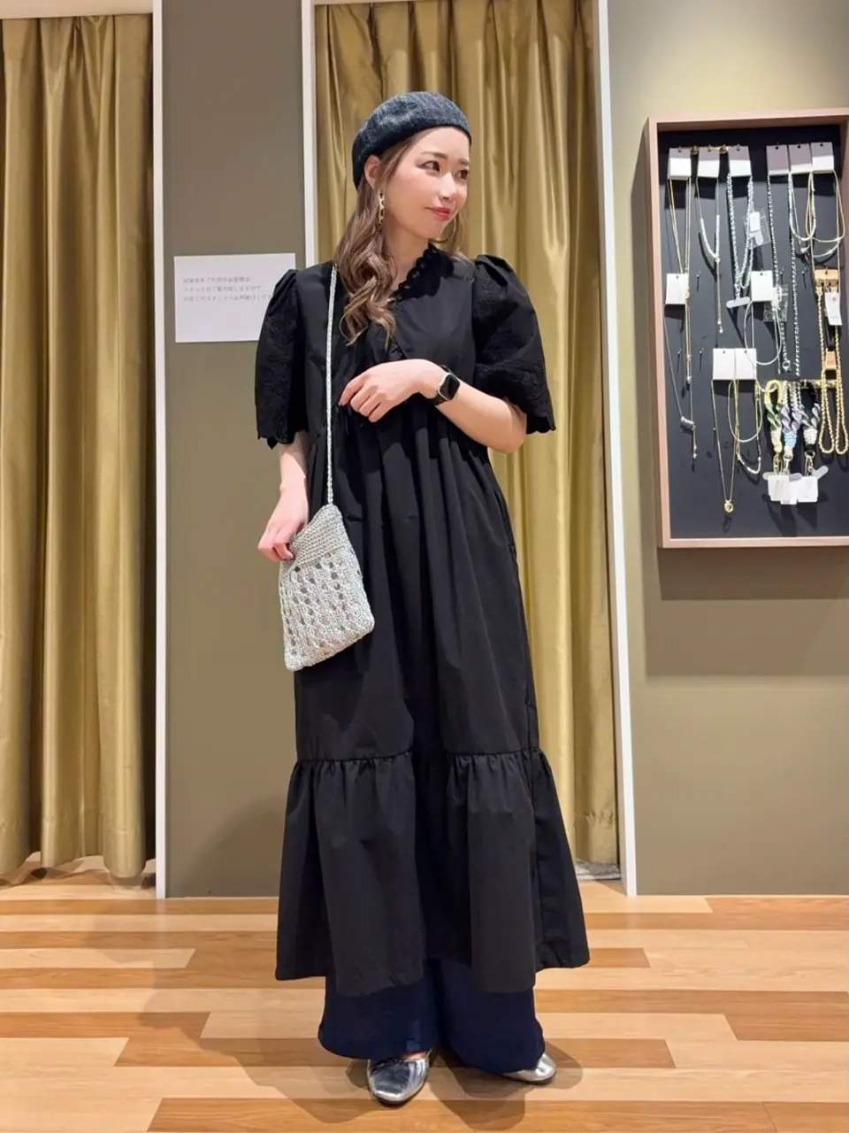 □ESCAR 刺繍スリーブギャザーワンピース/Green Parks（グリーン