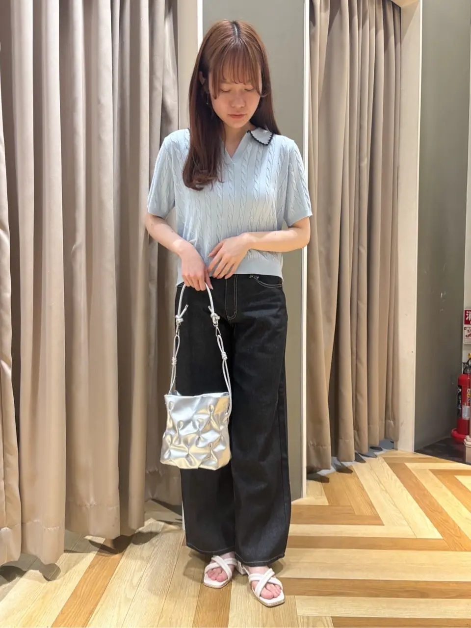 チャーミーキティ/衿付き半袖ケーブルニット/Green Parks（グリーン