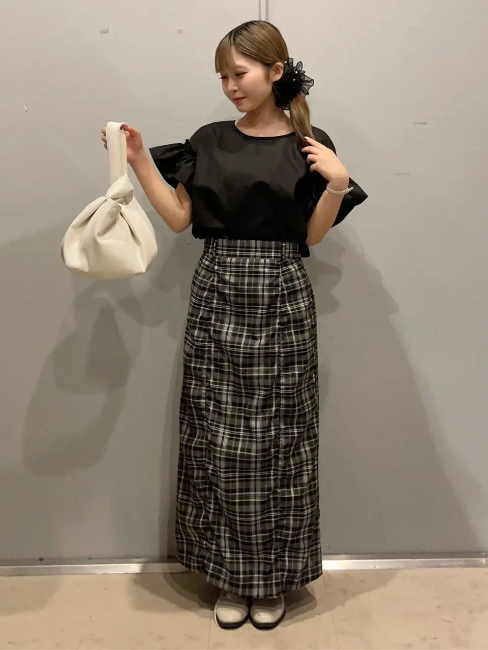 チェック柄シャーリングIラインスカート/Green Parks（グリーン