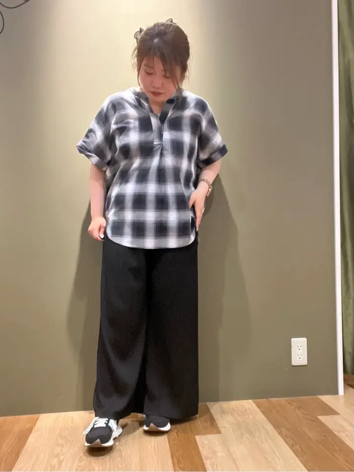 綿麻混フレンチスリーブスキッパーシャツ/Green Parks（グリーン