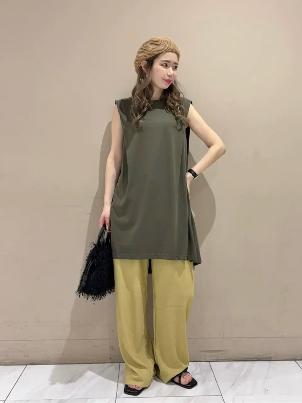 ≪USED≫配色ステッチノースリーブチュニック/Green Parks（グリーン