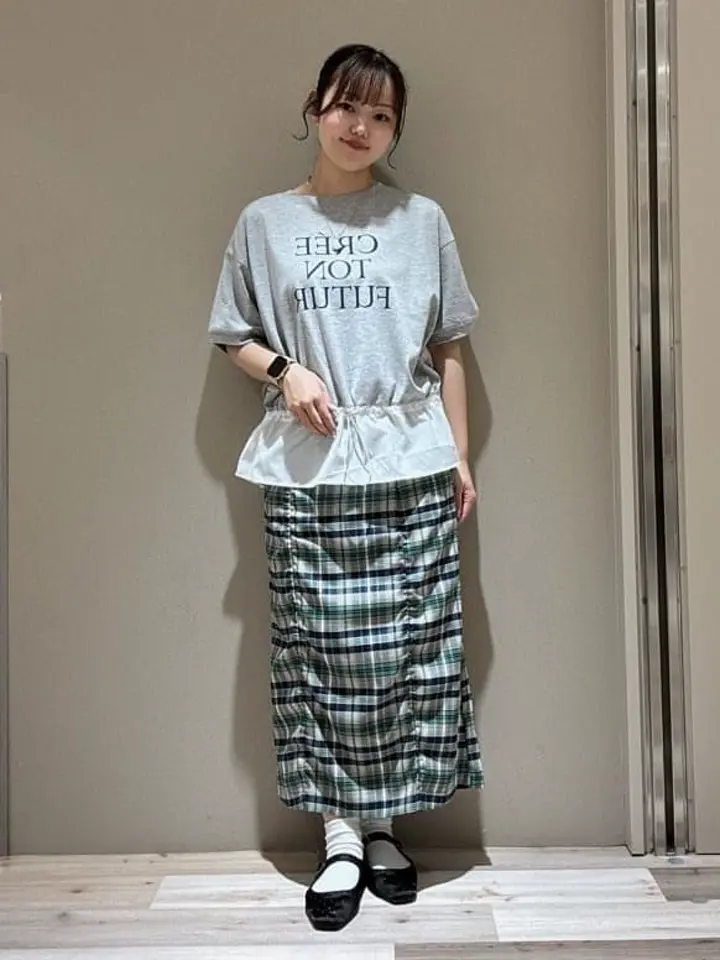 チェック柄シャーリングIラインスカート/Green Parks（グリーン