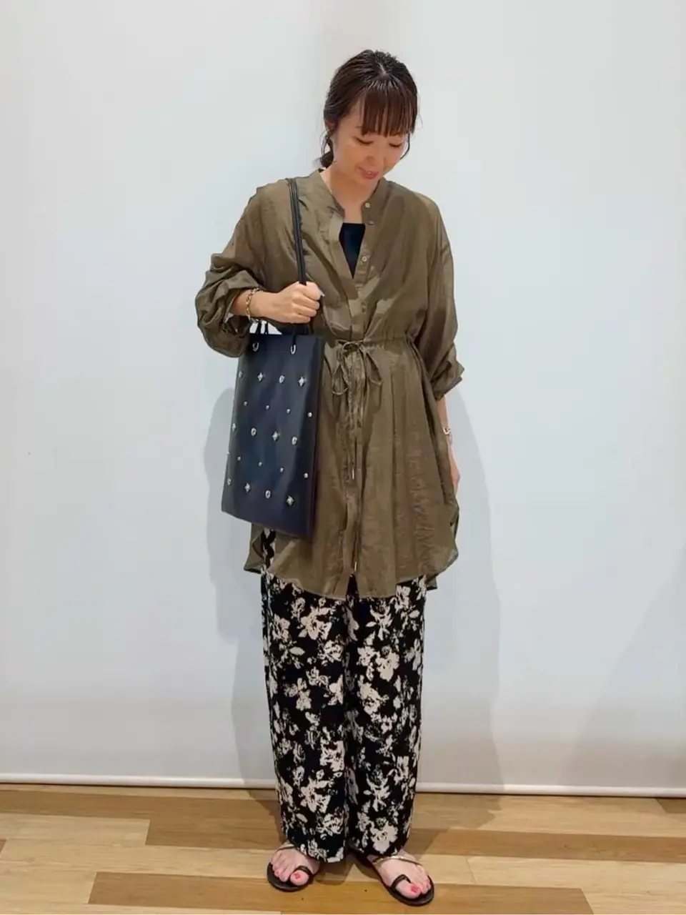バンドカラー比翼タック袖チュニック/Green Parks（グリーン パークス