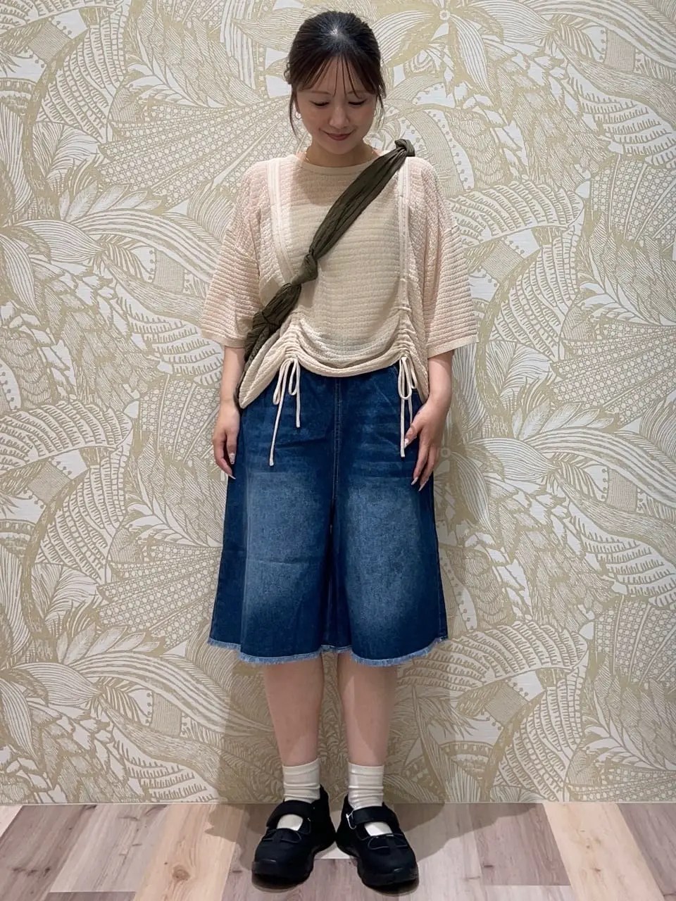 DOUBLE FLAGS ワイドデニムハーフパンツ/Green Parks（グリーン