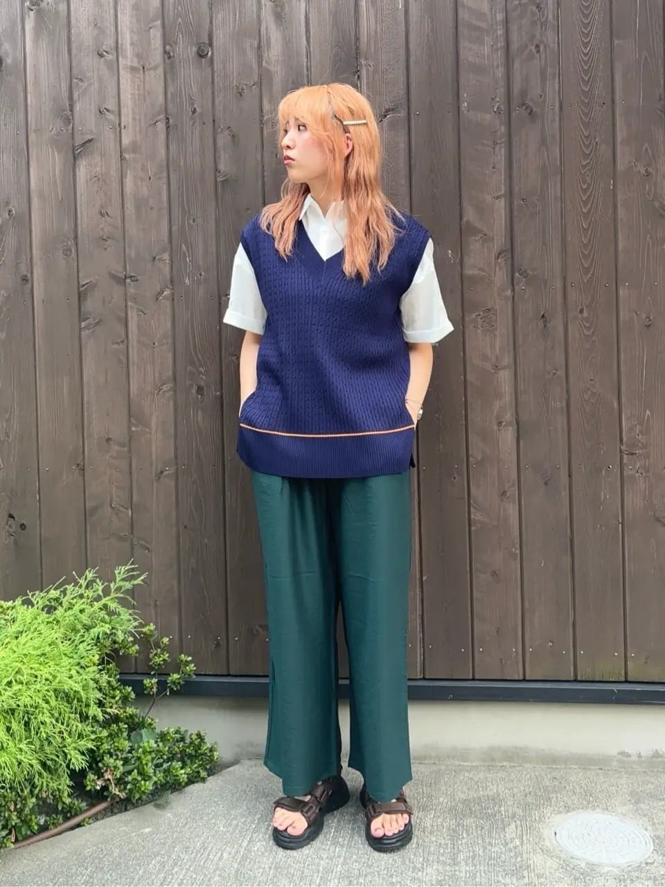 裾ラインケーブルニットベスト/Green Parks（グリーン パークス）の